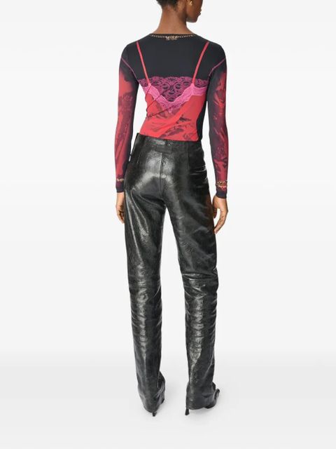 Marine Serre printed crew-neck long-sleeved T-shirt - Red