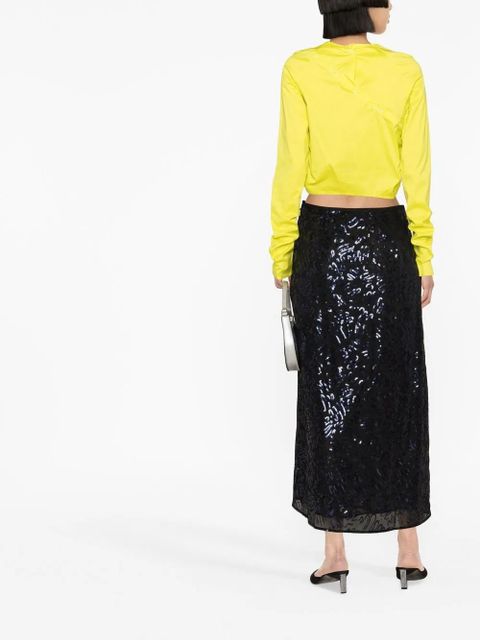 GANNI crew-neck long-sleeved blouse - Yellow