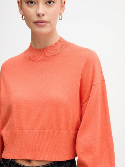 United Colors of Benetton sweter z dodatkiem wełny damski kolor pomarańczowy lekki z półgolfem 1Y6SD2041