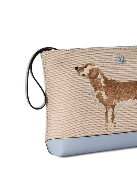 Lauren Ralph Lauren large dog-embroidery make up bag - Neutrals