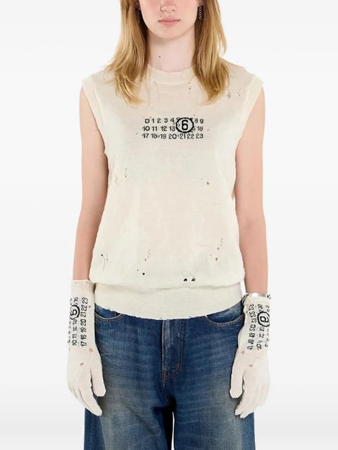 MM6 Maison Margiela Numeric-logo distressed knitted vest - Neutrals - zdjęcie produktu nr 1