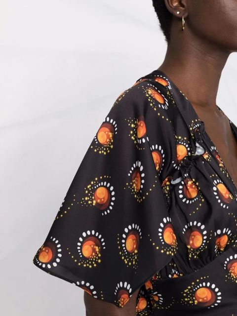 Rabanne motif-print V-neck top - Black