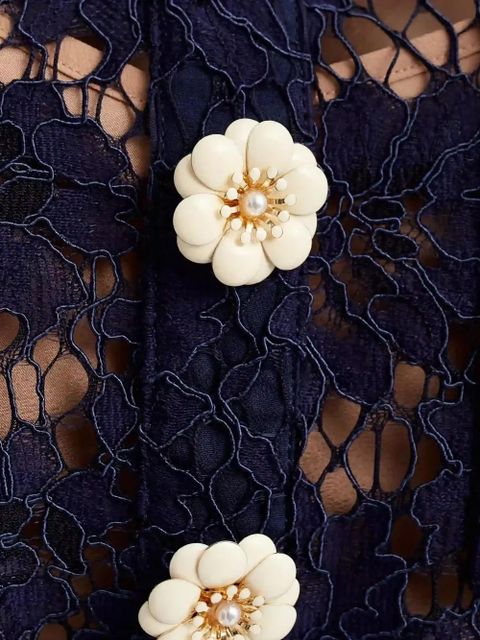 Self-Portrait flower-button lace mini dress - Blue