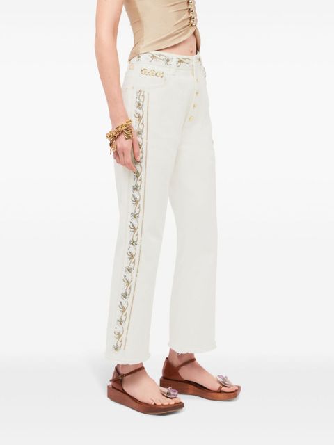 Rabanne embroidered mid-rise cropped jeans - White