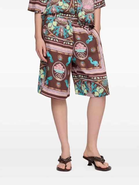 GANNI graphic-print shorts - Brown