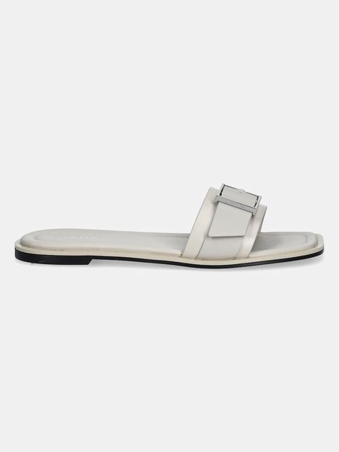 Calvin Klein klapki skórzane FLAT SLIDE W/BUCKLE - LTH - zdjęcie produktu nr 1