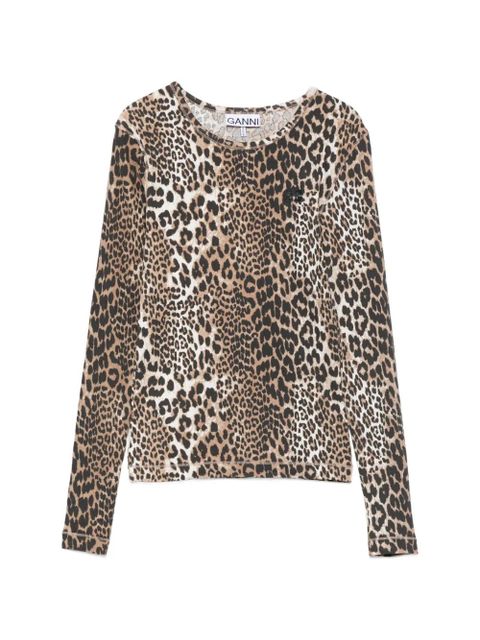 GANNI ribbed leopard-print T-shirt - Neutrals - zdjęcie produktu nr 1