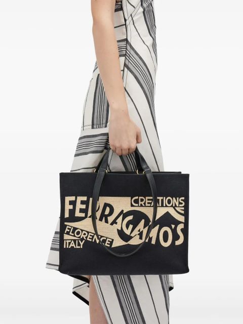 Ferragamo medium Venna logo-embroidered tote bag - Black - zdjęcie produktu nr 2