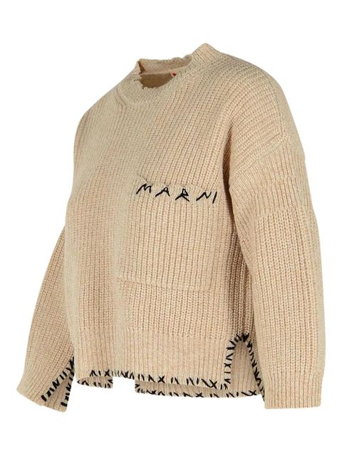Marni logo-embroidered side-split sweater - Neutrals