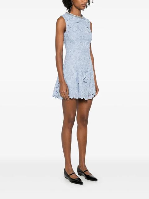 Self-Portrait Flower lace mini dress - Blue