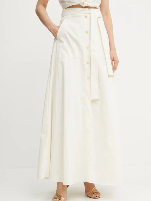 Marciano Guess spódnica bawełniana PAT kolor beżowy maxi rozkloszowana 5GGD20 7315A