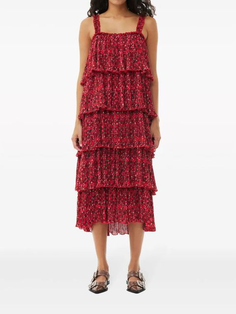 GANNI floral-print pleated midi dress - Red - zdjęcie produktu nr 2