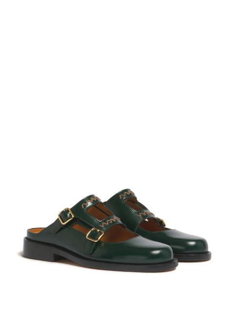 Marni buckle logo-embroidery mules - Green - zdjęcie produktu nr 2