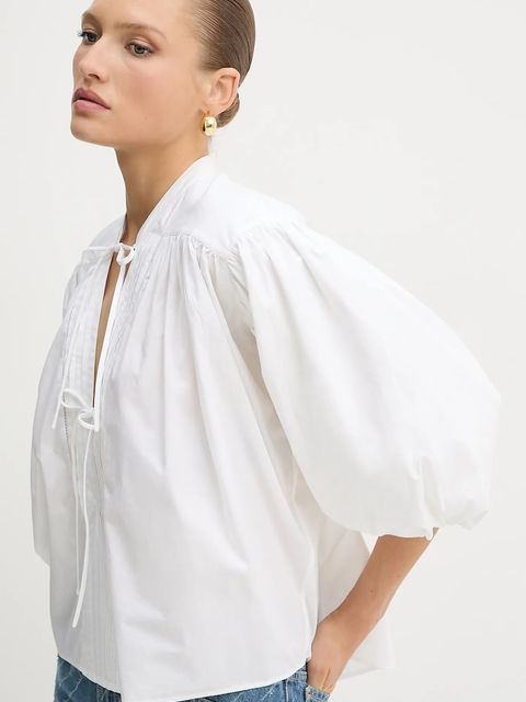 BOSS Orange bluzka bawełniana damska kolor biały gładka 50552766