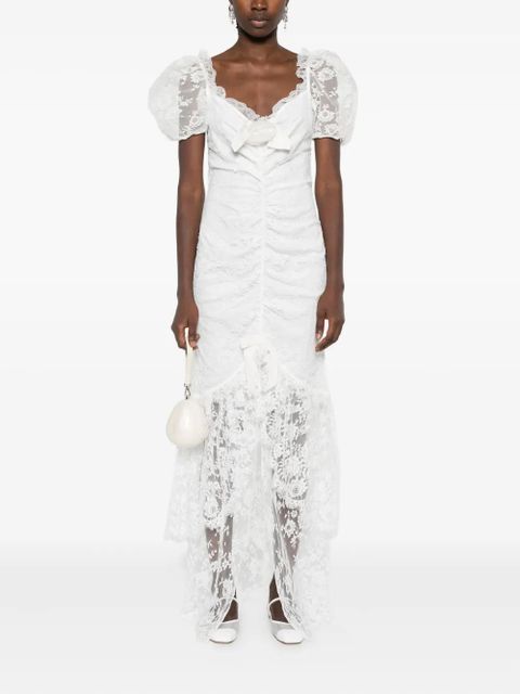 Alessandra Rich puff-sleeve lace maxi dress - White
