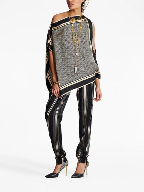 Balmain asymmetric monogram silk top - Black - zdjęcie produktu nr 2