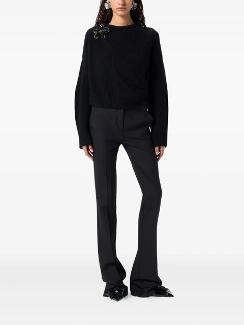 Blumarine floral-appliqué ribbed-knit sweater - Black - zdjęcie produktu nr 2