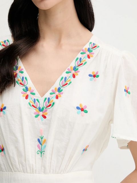 La Petite Française sukienka bawełniana RACHELE kolor beżowy maxi rozkloszowana RACHELE