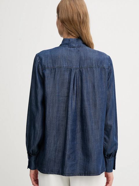 Joop! koszula jeansowa damska kolor granatowy relaxed z wiązanym dekoltem 30047820