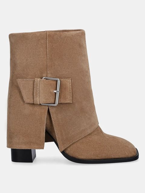 Answear.LAB botki zamszowe kolor beżowy na słupku lekko ocieplone