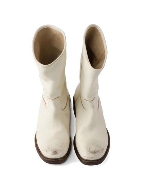 Prada vintage-effect leather boots - Neutrals