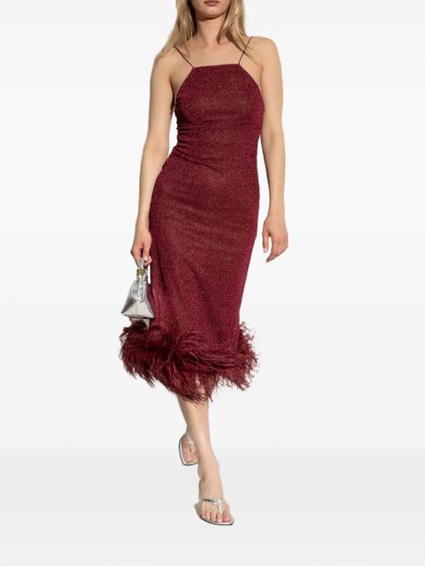 Oséree feather-trimmed sparkle midi dress - Red - zdjęcie produktu nr 2