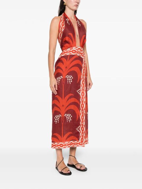 Johanna Ortiz Buen Viento halterneck printed midi dress - Red