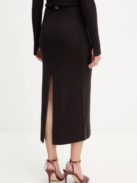 Twinset spódnica z dodatkiem wełny kolor brązowy midi prosta 252TT3142