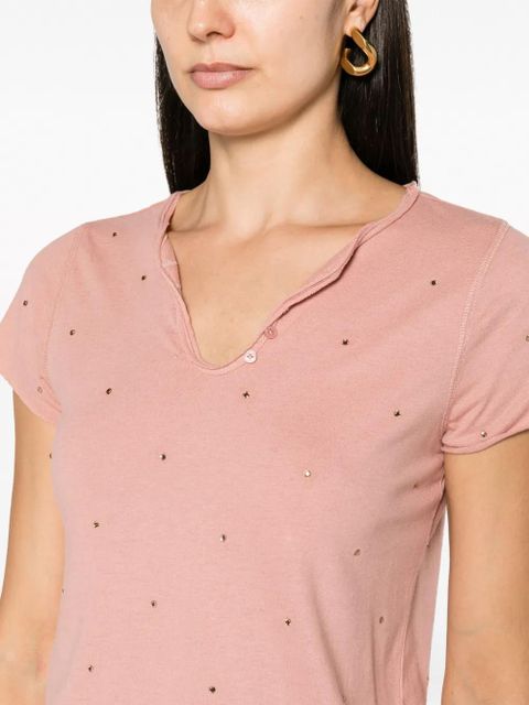 Zadig&Voltaire rhinestone-embellished Henley-neck T-shirt - Pink