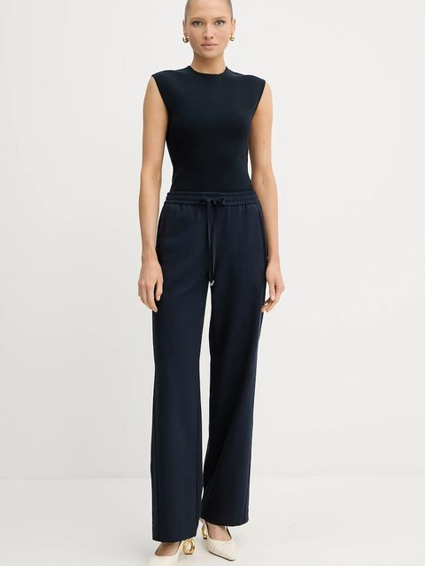 BOSS spodnie bawełniane damskie kolor granatowy proste high waist 50543268 - zdjęcie produktu nr 2