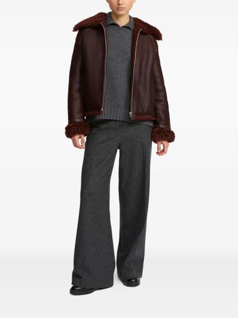 Yves Salomon shearling-collared zip-front jacket - Brown - zdjęcie produktu nr 2