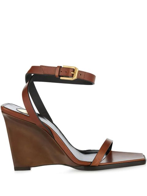 Saint Laurent 90mm May leather ankle-strap wedge sandals - Brown - zdjęcie produktu nr 1