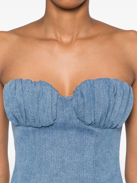 Rowen Rose gathered-detail denim bustier top - Blue