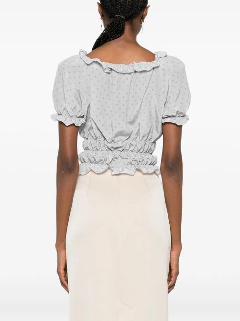 Alessandra Rich polka-dot ruffled top - Grey