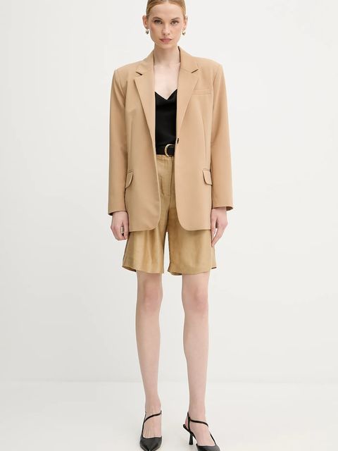 La Petite Française szorty z domieszką lnu SAVOUREUX kolor zielony gładkie high waist SAVOUREUX - zdjęcie produktu nr 2