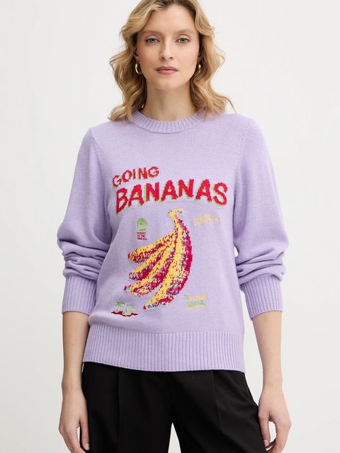 Farm Rio sweter z domieszką wełny damski kolor fioletowy lekki 352087 - zdjęcie produktu nr 1