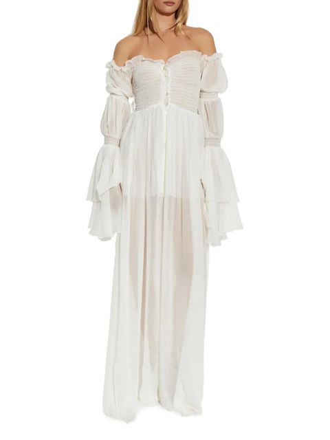 Blumarine buttoned silk chiffon dress - White