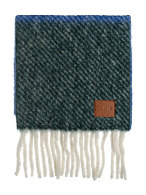 LOEWE colour-block fringed scarf - Green - zdjęcie produktu nr 1