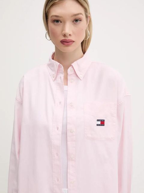 Tommy Jeans koszula bawełniana damska kolor różowy relaxed z kołnierzykiem klasycznym DW0DW20289 - zdjęcie produktu nr 2