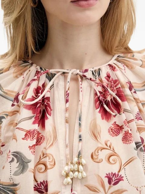 FARM Rio floral tie blouse - Neutrals
