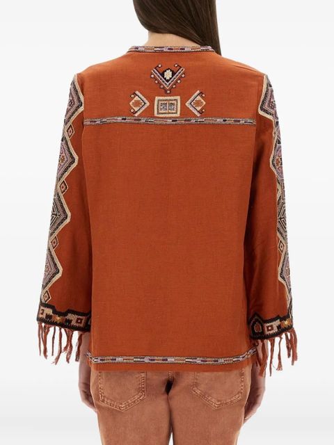 ISABEL MARANT Zelda embroidered fringe top - Brown