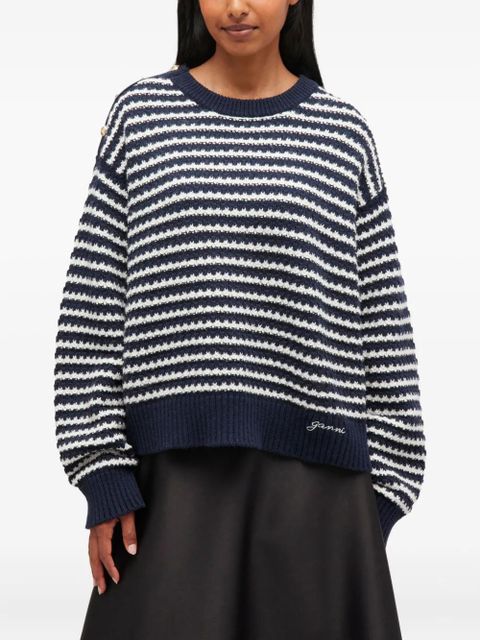 GANNI striped button-detail sweater - Blue