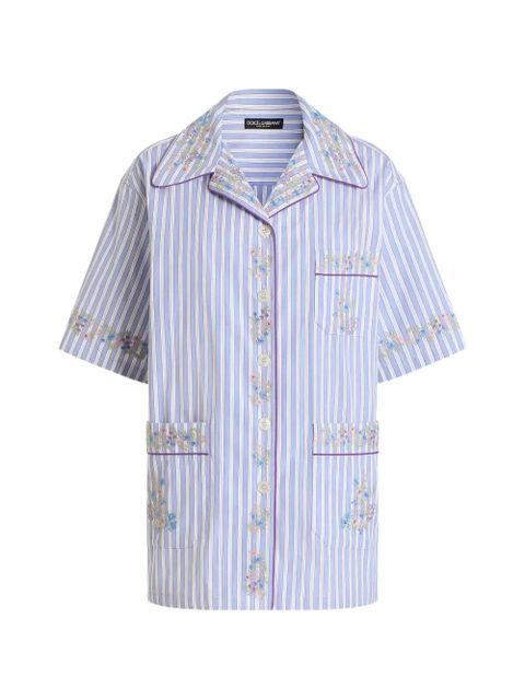 Dolce & Gabbana cotton shirt with flower embroidery - Blue - zdjęcie produktu nr 1