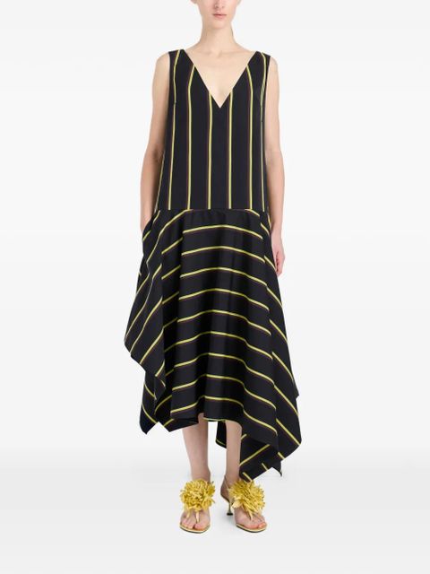 Proenza Schouler Beatriz V-neck striped midi dress - Black - zdjęcie produktu nr 2