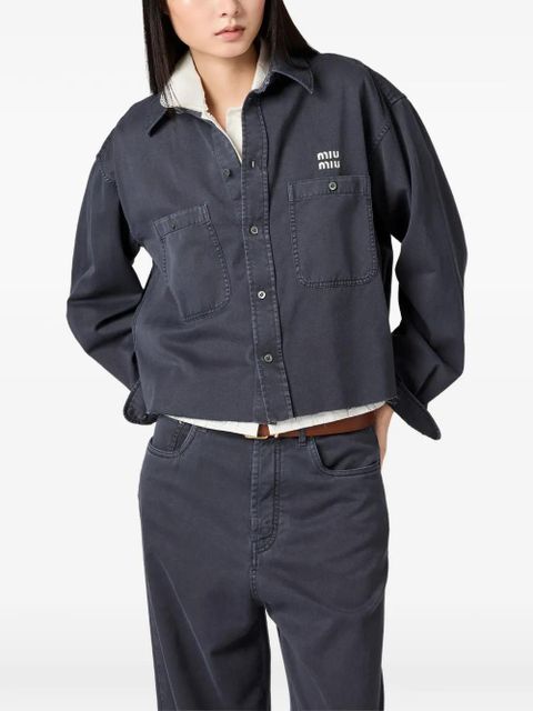 Miu Miu patch-pocket logo-embroidered shirt - Blue - zdjęcie produktu nr 2