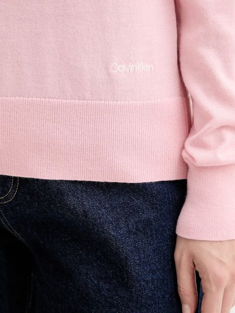 Calvin Klein sweter z dodatkiem wełny damski kolor różowy lekki z golfem LV044D371G