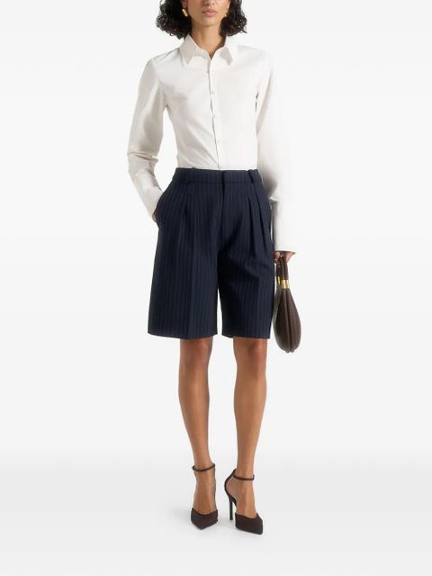 Manière De Voir Lorette pinstripe-print pleated tailored shorts - Blue