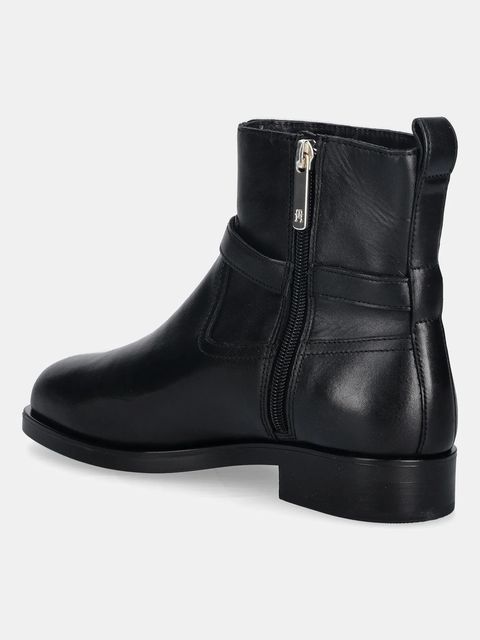 Tommy Hilfiger botki skórzane TH BUCKLE RIDING LEATHER BOOTIE damskie kolor czarny na płaskim obcasie FW0FW08781