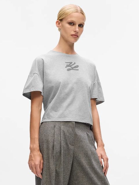 Karl Lagerfeld t-shirt bawełniany damski kolor szary A4W17053 - zdjęcie produktu nr 1