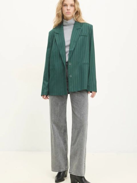 Answear.LAB marynarka kolor zielony jednorzędowa wzorzysta